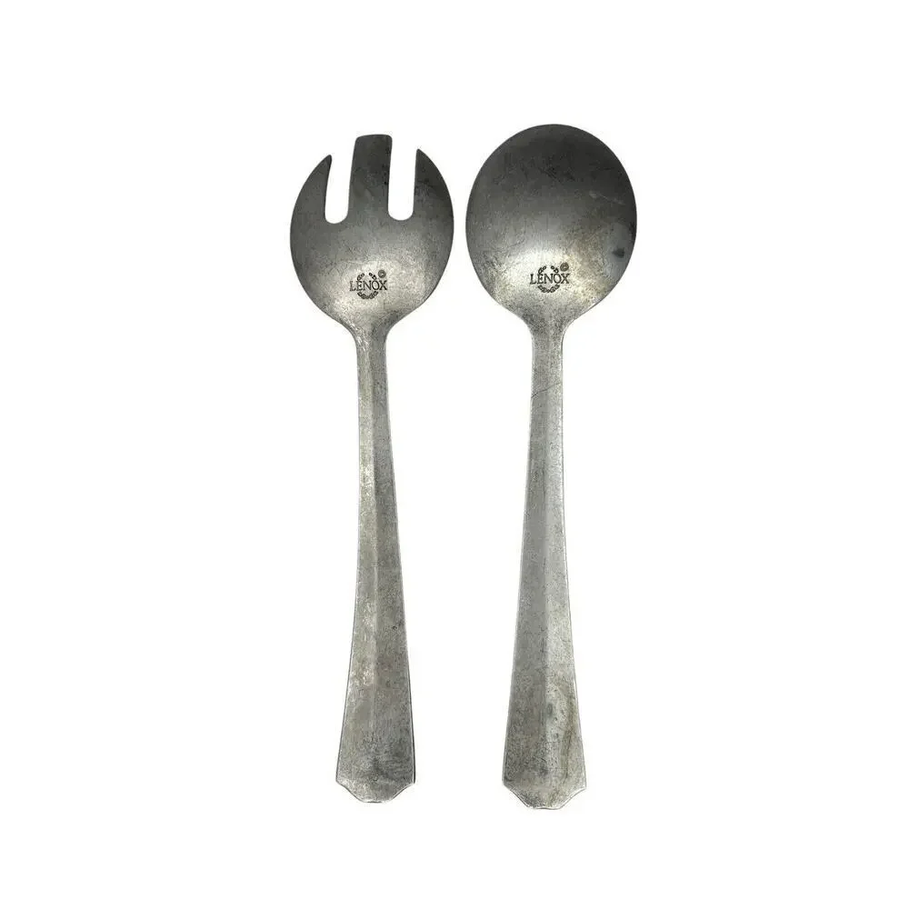 Lenox Salad Spoon and Fork with Detailed Curved Handles - Cast Aluminum Possibly